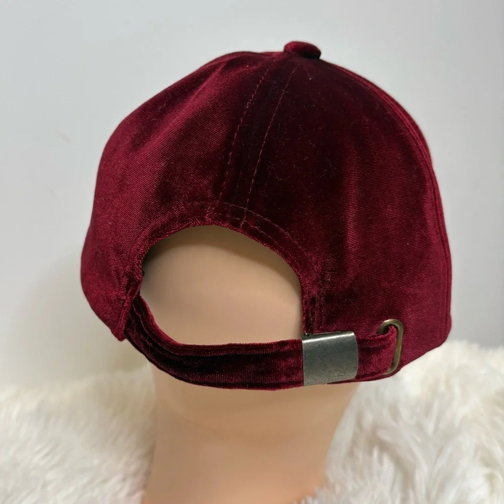 Velvet Baseball Cap Womens One Size Dark Red Maroon Burgundy Adjustable Hat - Picture 3 of 8